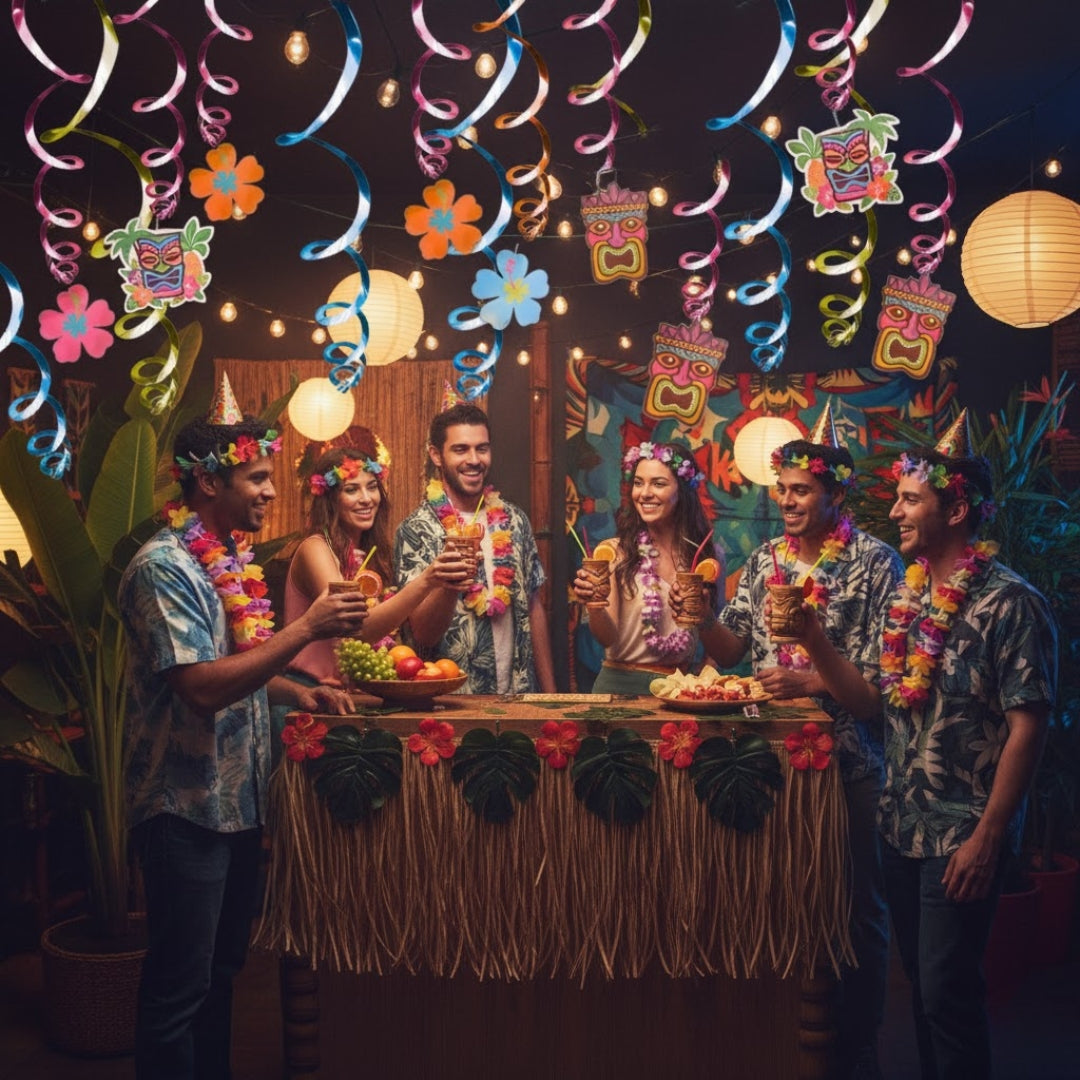 Hawaiian Tiki Swirl Decoration 12PC - Luau Party Hanging Decor | Wanna Party - Image 3