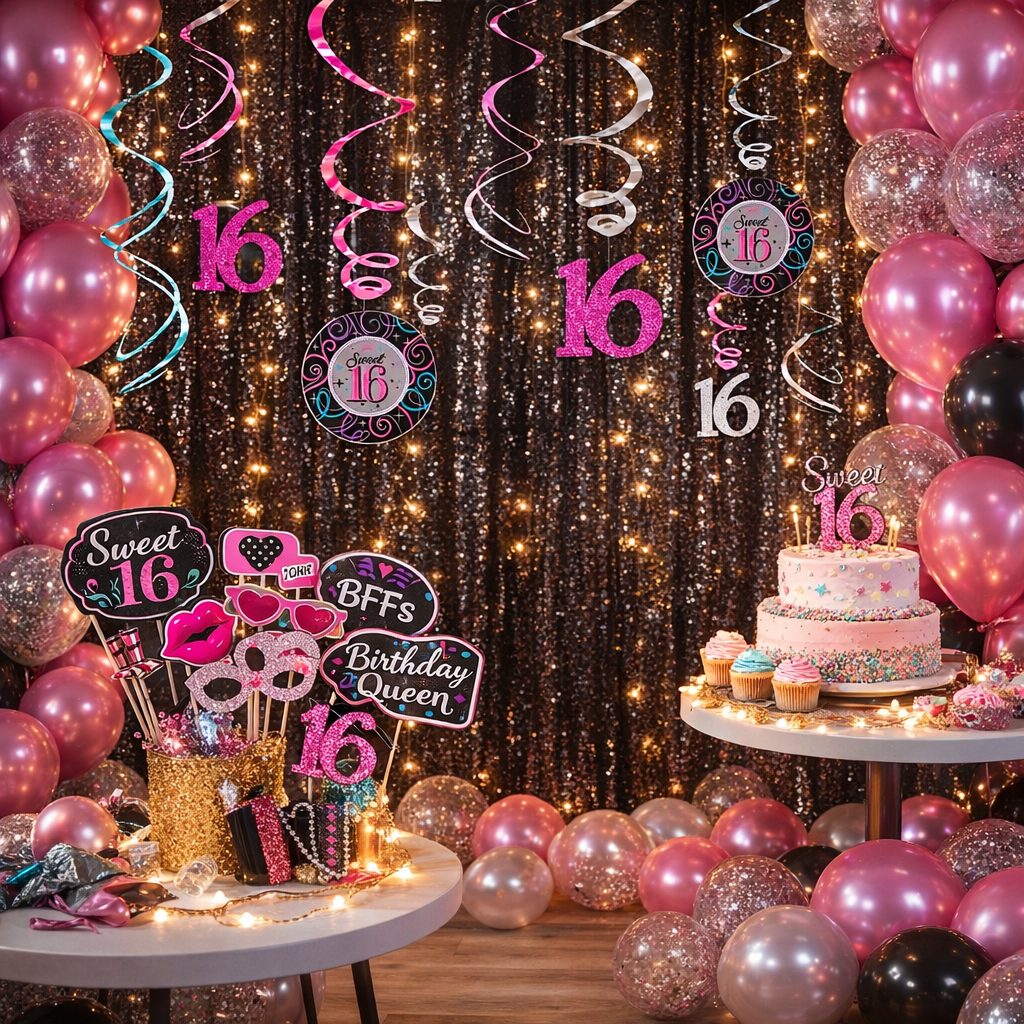 Sweet 16 Swirl Decorations - Hanging Ceiling Swirls for 16th Birthday Party - 12 Pc