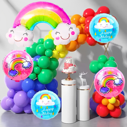 Pastel Rainbow Birthday Decoration Items - set of 57 Rainbow Theme Happy Birthday Decoration Kit | Pastel Daisy Flower Balloons for Birthday Decoration Set | Rainbow Theme Decoration