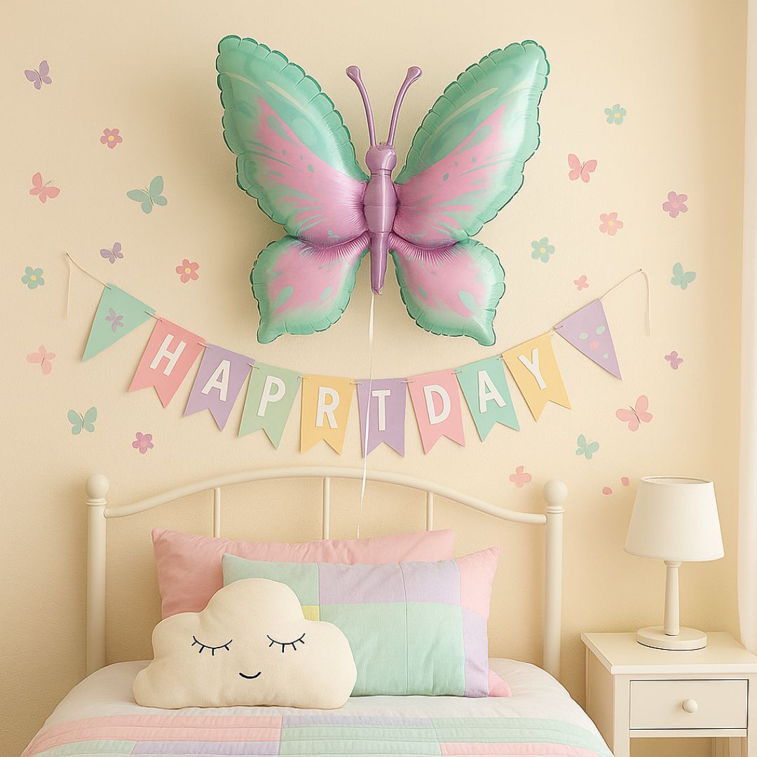 Butterfly Shaped Metallic Pink & Purple Balloon with Pink Thorax - Helum Quality - 34 inches - 1PC