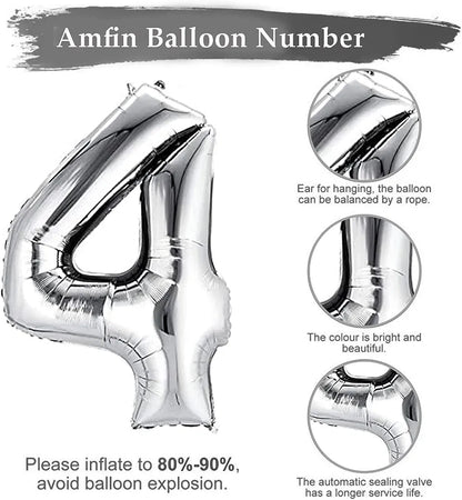 40" Numerical 4 Silver Balloon