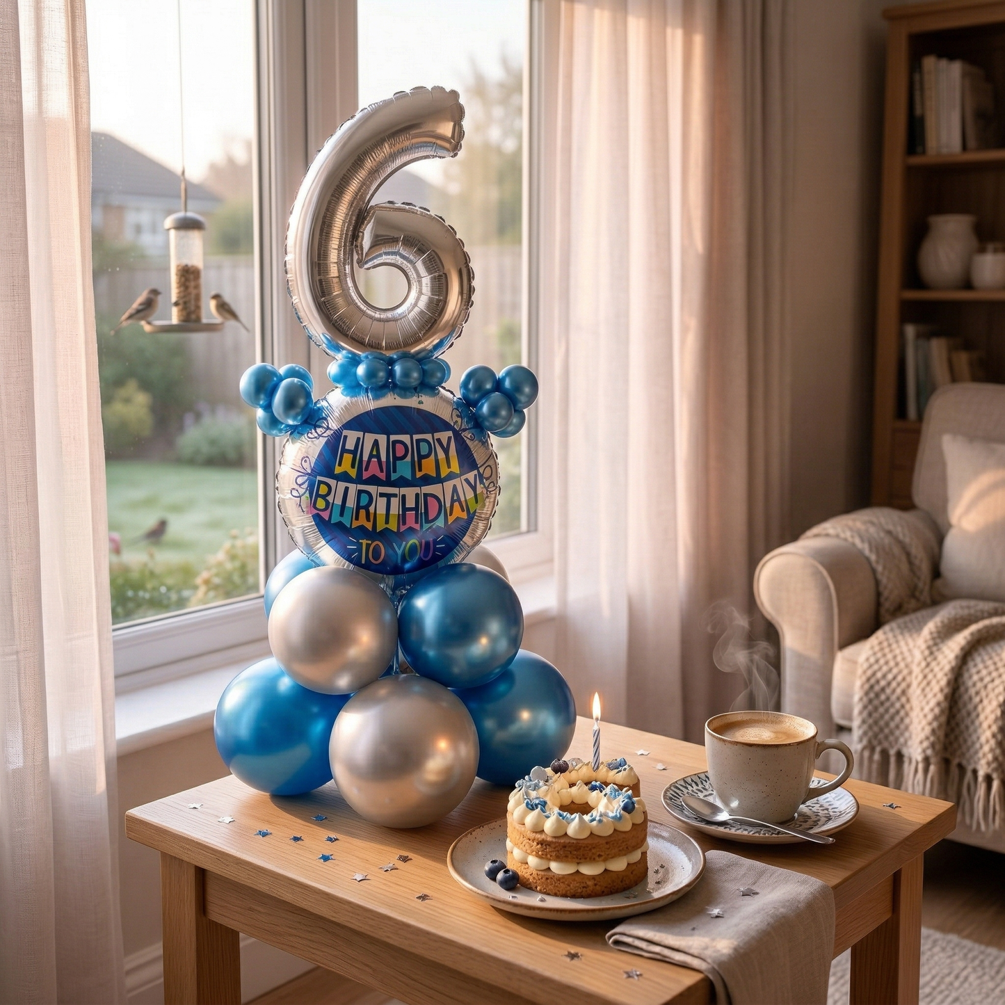 Designer Blue & Silver Balloon Bouquet Arrangement for 6th Birthday