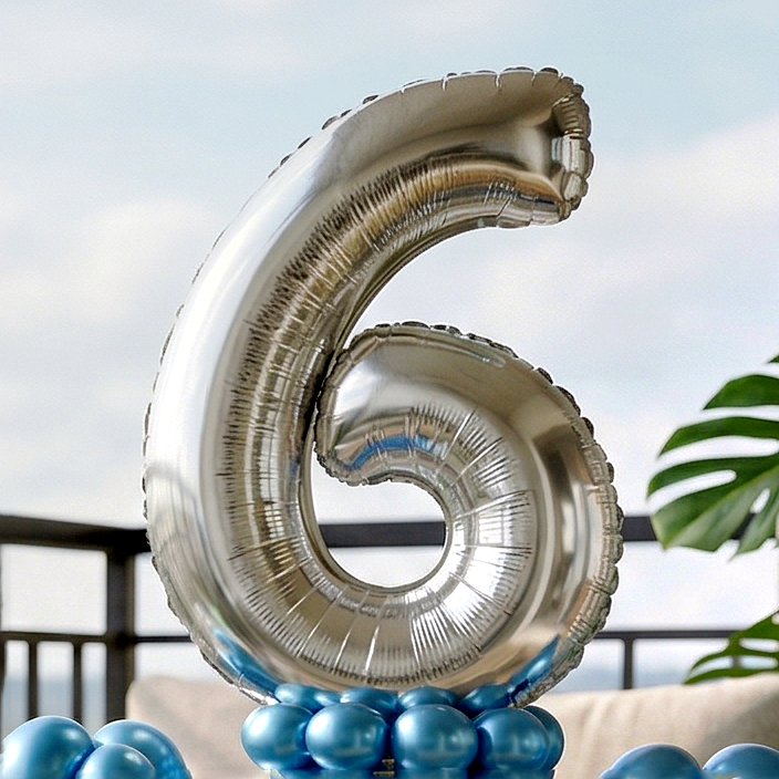 Designer Blue & Silver Balloon Bouquet Arrangement for 6th Birthday