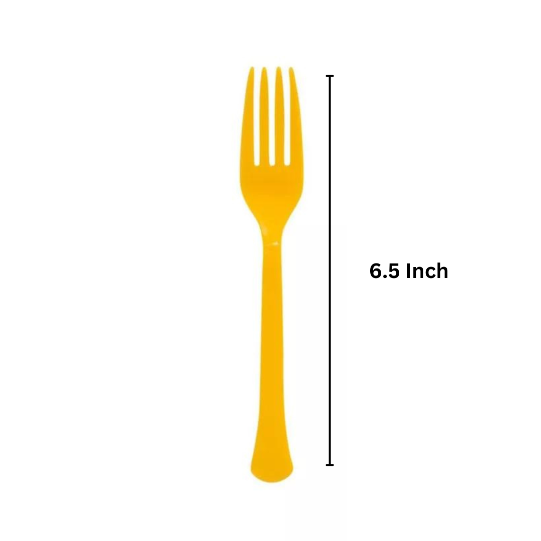 Yellow Premium Plastic Forks for Fruits or Noodles - 20PC