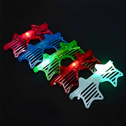 Set of 5 Light up Shutter Shades Star, Led Neon Rave SunGlasses, Party Eyeglass, Flashing Sunglasses for Neon & Bachelorette Party Glow in Dark Christmas Party Sunglasses (Assorted Colors)