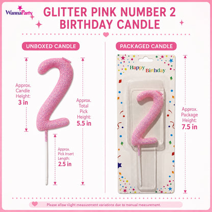 Glitter Designer Pink Candle Number 2 | Cake Candles