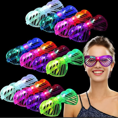 Set of 5 Light up Shutter Shades Heart, Led Neon Rave SunGlasses, Party Eyeglass, Flashing Sunglasses for Neon & Bachelorette Party Glow in Dark Christmas Party Sunglasses (Assorted Colors)