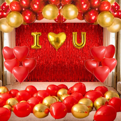 Foil Curtain with I Love U Balloon Set - 35 PCS