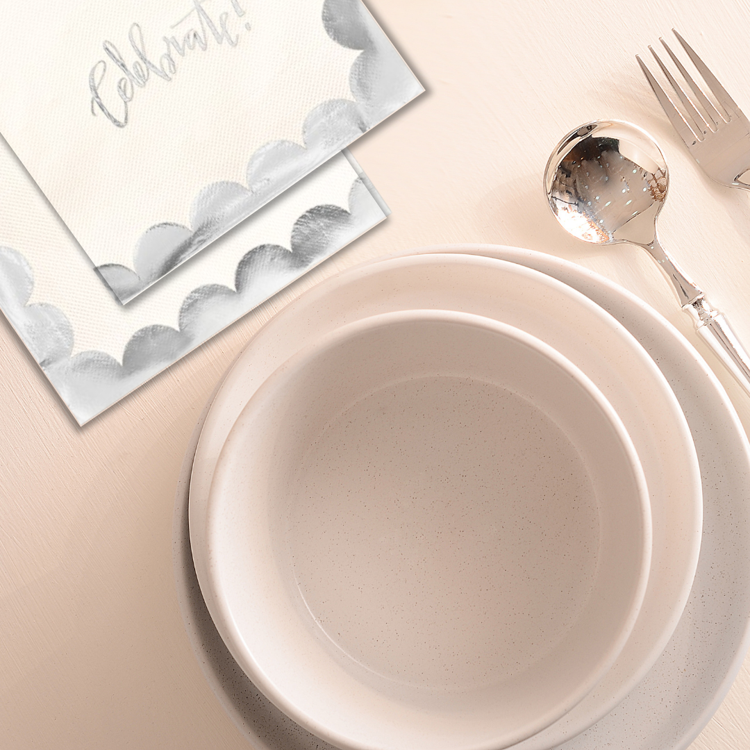 White and Silver Celebrate Napkins - 16PC