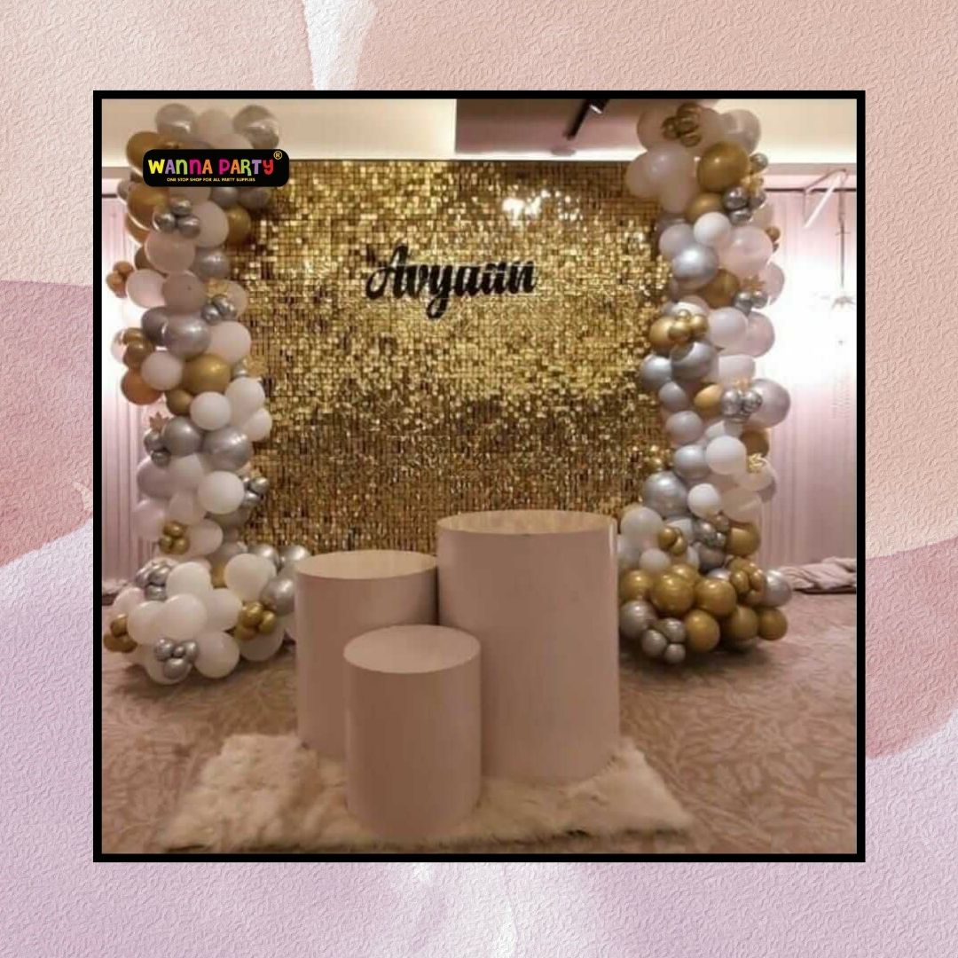 Sequin Panel Backdrop Golden with Balloons 8x8 FT