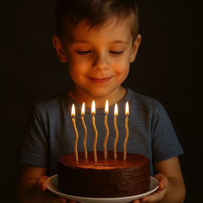 Golden Glittering Curly Candles - 6PC