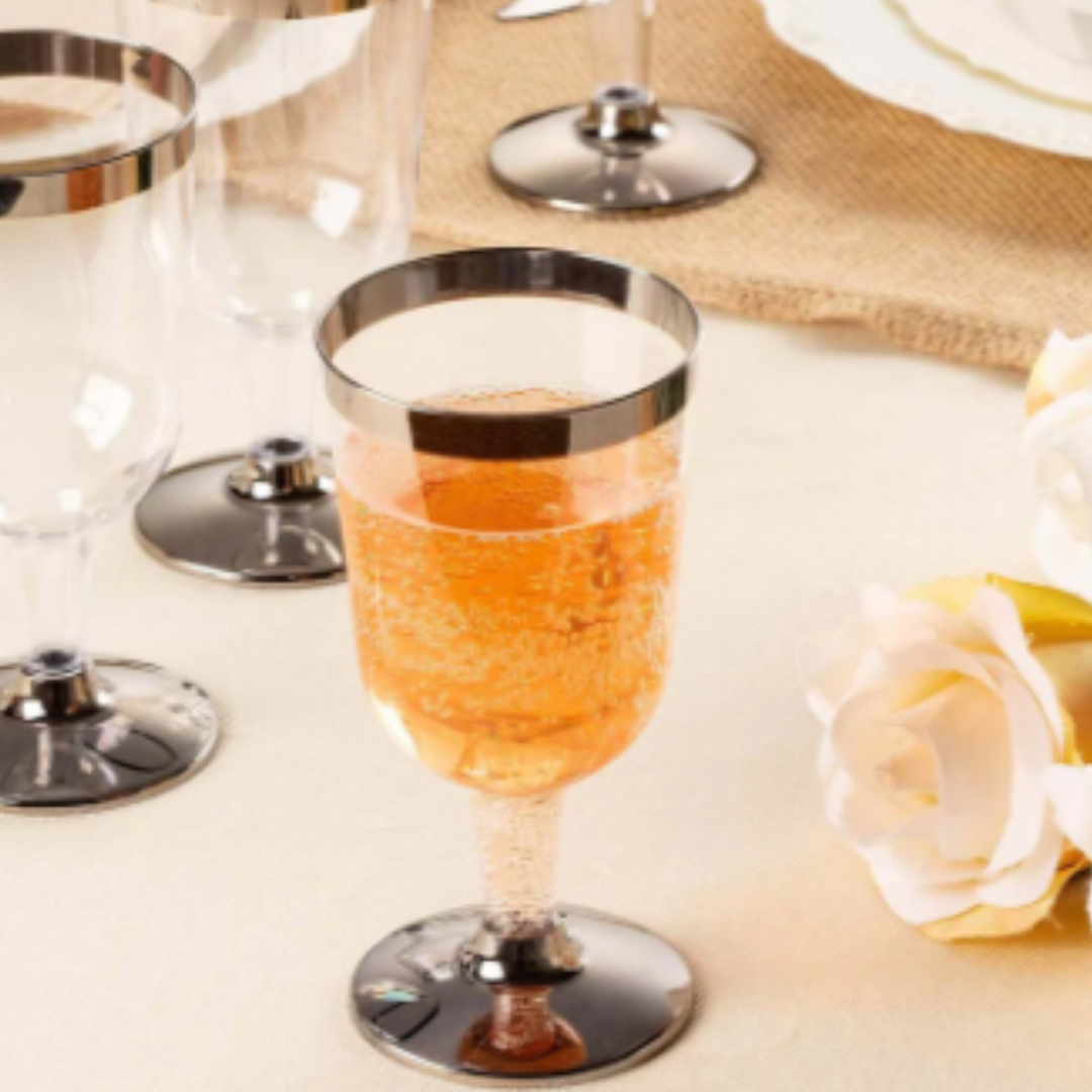 Wine Glasses with Silver Rim - Pack of 6