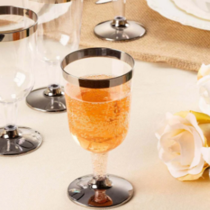 Wine Glasses with Silver Rim - Pack of 6