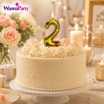 Golden Color Happy Birthday Printed Candle Number 2