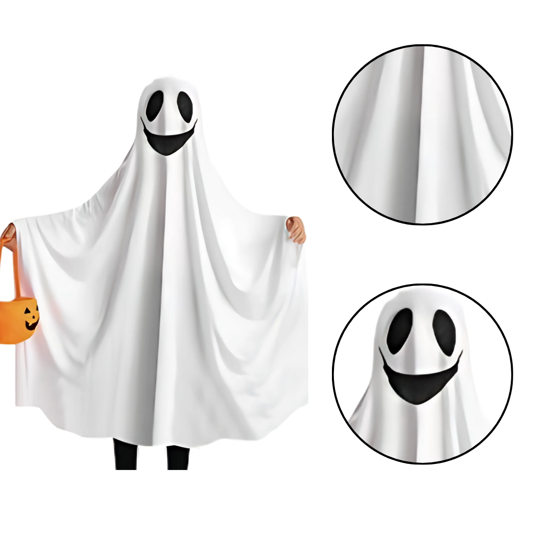 White Ghost Poncho for Kids Theme Party  - Size L - Age 7 to 9