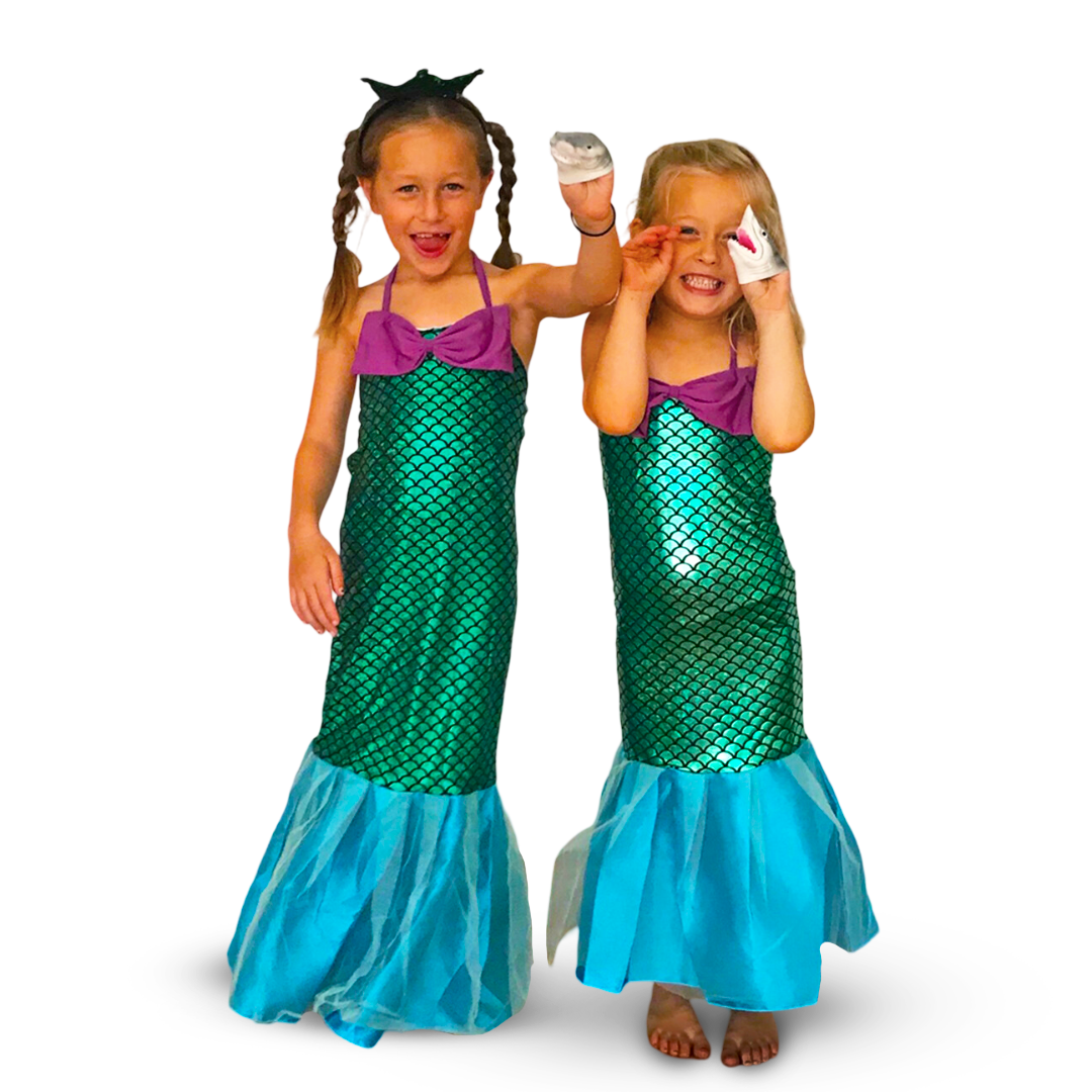 Mermaid Dress for Kids w/ Fish Scale Print - Size - M - Age 5-7 YRS