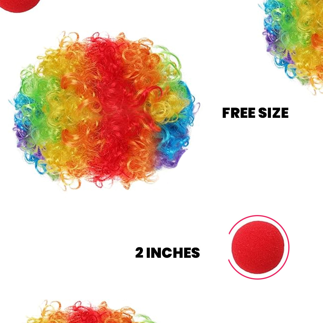 Joker Clown Afro wig and Nose for Kids & Adults