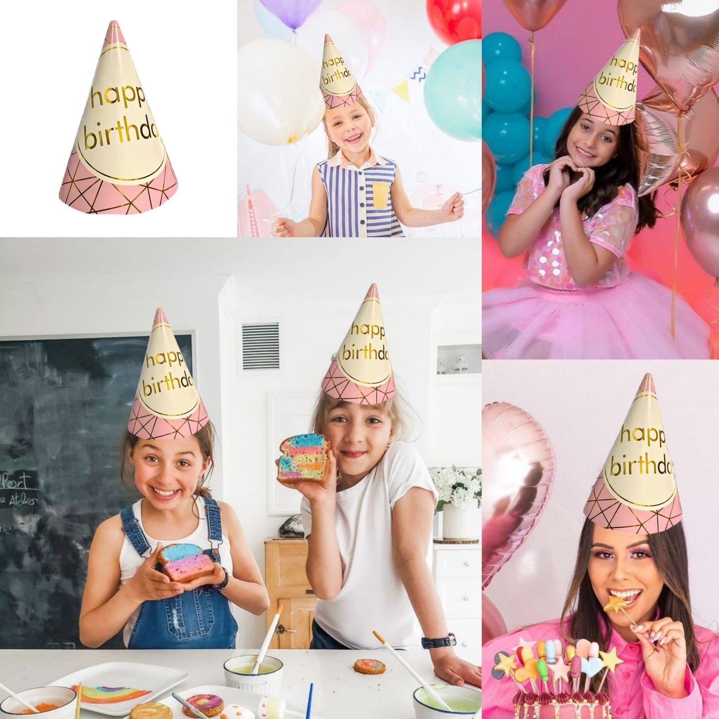 HBD Gold Foil Pink Hat -8PC