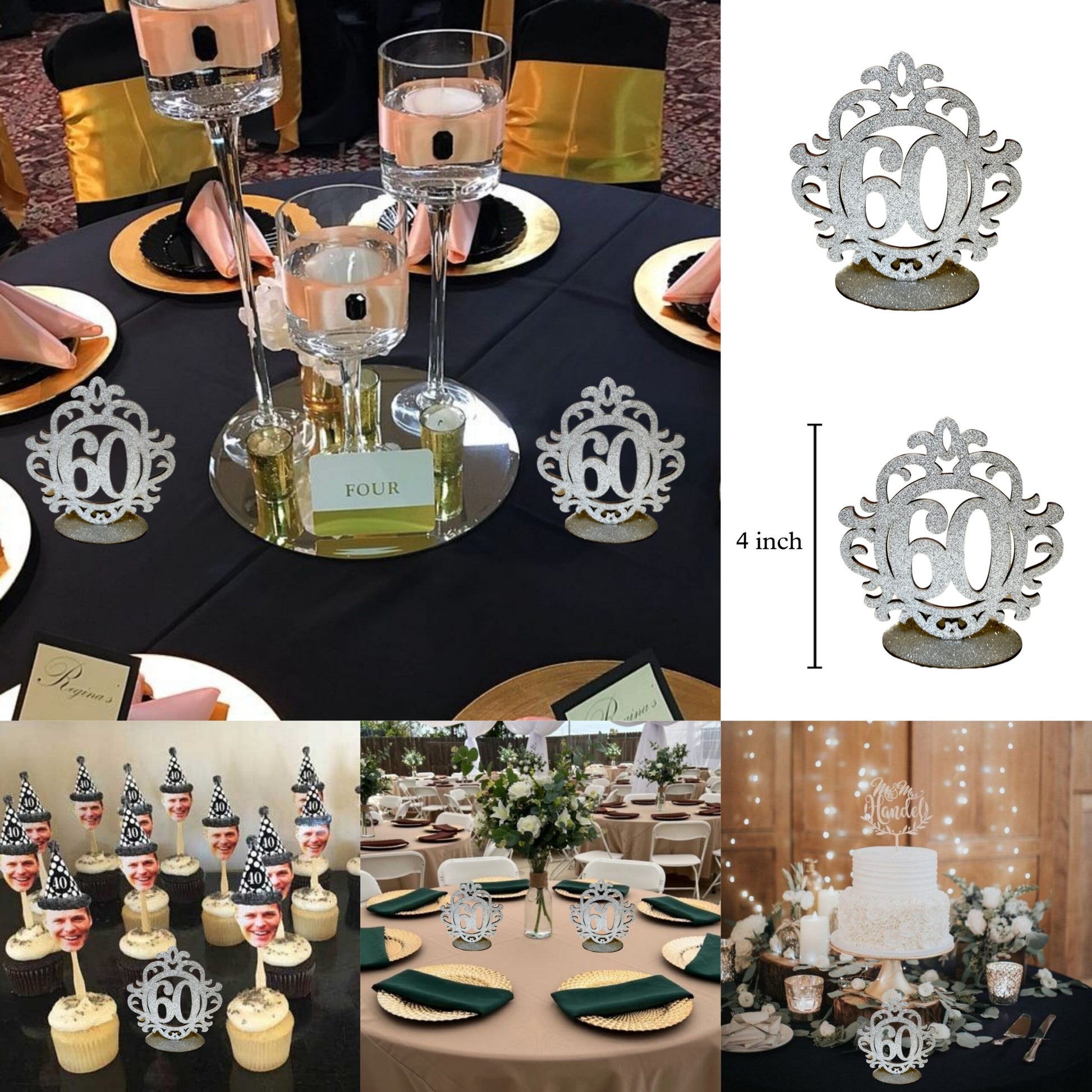 Wooden 60th Centerpiece Silver