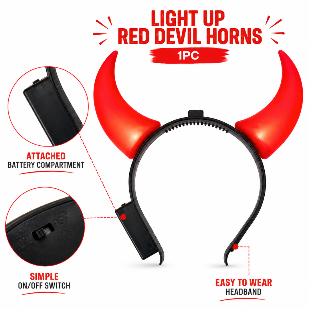 Light Up Red Devil Horns -  1PC