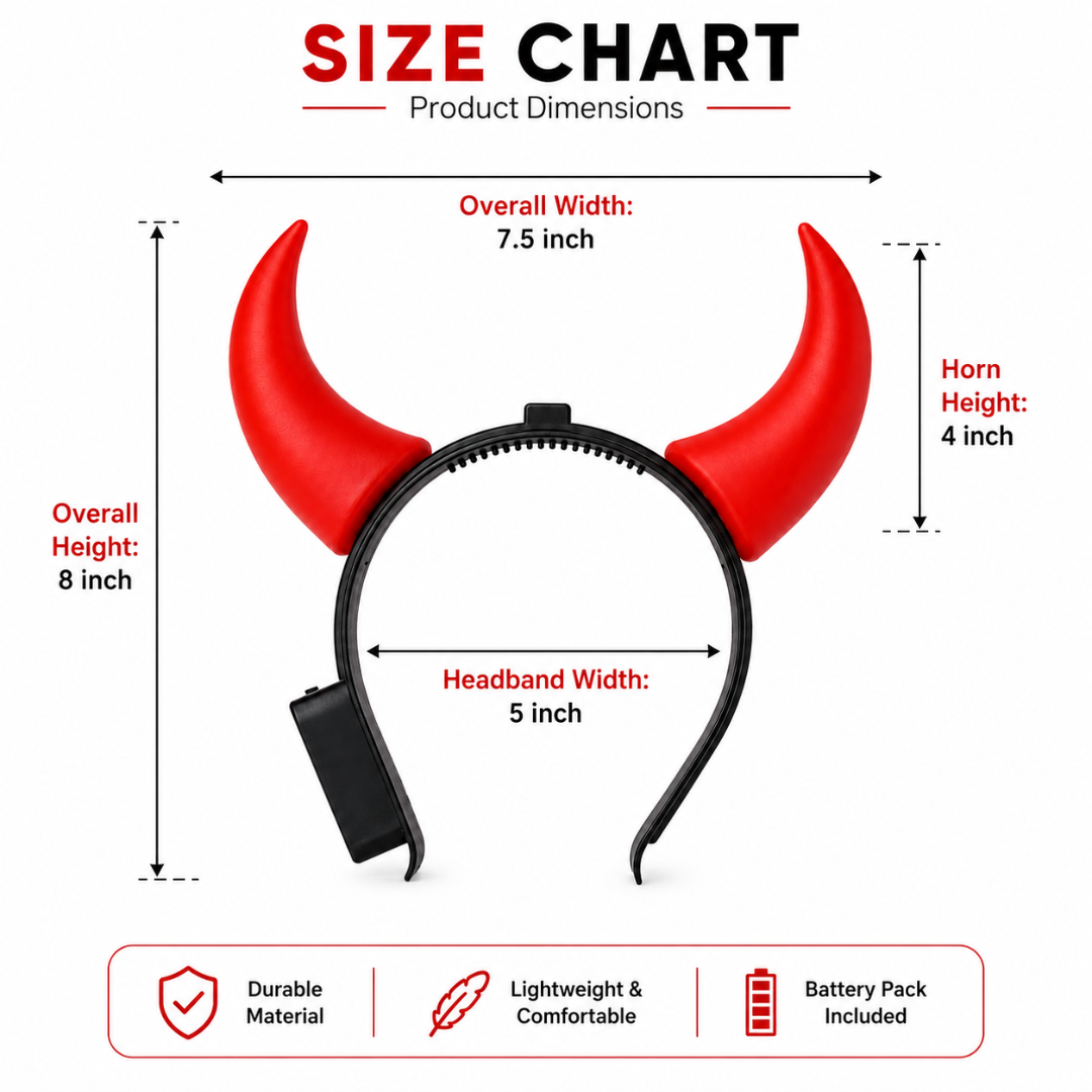 Light Up Red Devil Horns -  1PC