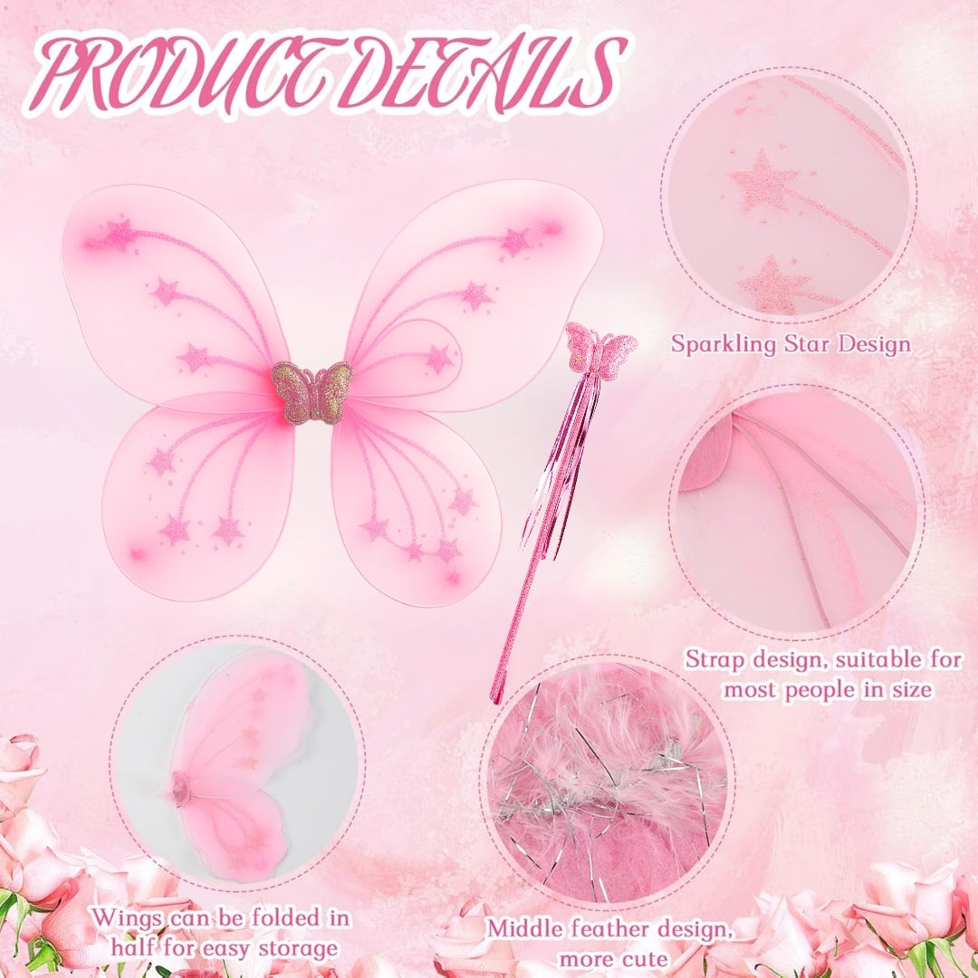 Butterfly Wings, Wand w/ Headband Set For Girls - 3PC