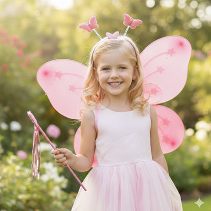 Butterfly Wings, Wand w/ Headband Set For Girls - 3PC