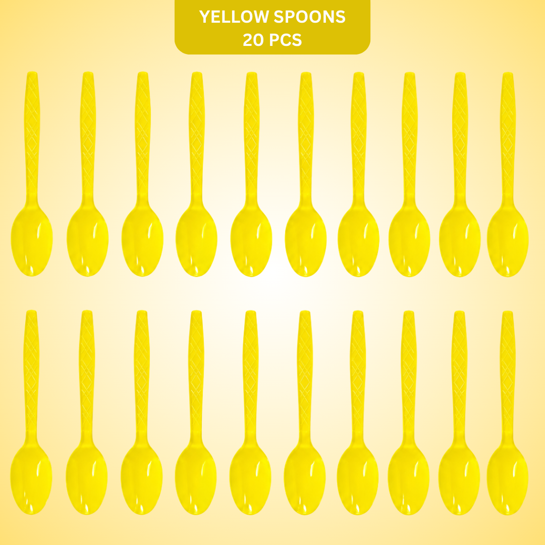 Premium Plastic Yellow Spoons - 20PC | For Birthdays, Picnics & Baby Shower Parties