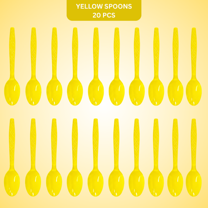 Premium Plastic Yellow Spoons - 20PC | For Birthdays, Picnics & Baby Shower Parties