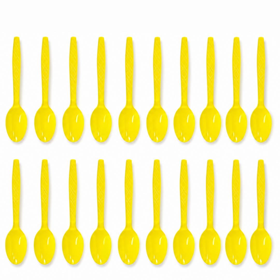 Premium Plastic Yellow Spoons - 20PC | For Birthdays, Picnics & Baby Shower Parties