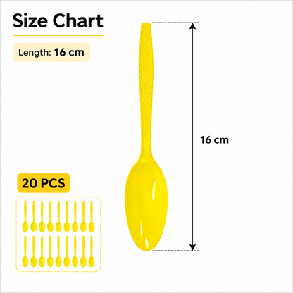 Premium Plastic Yellow Spoons - 20PC | For Birthdays, Picnics & Baby Shower Parties
