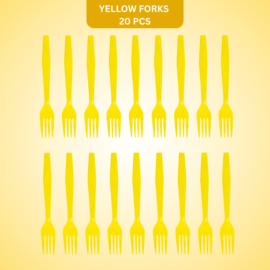 Yellow Premium Plastic Forks for Fruits or Noodles - 20PC