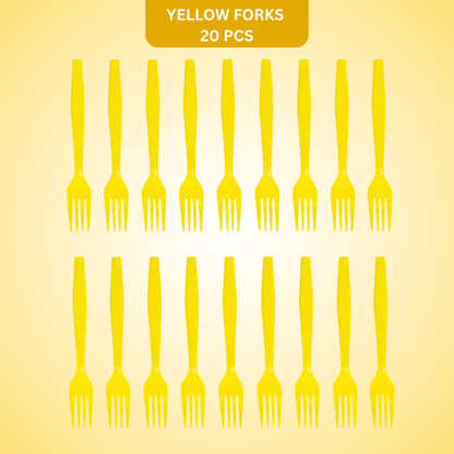 Yellow Premium Plastic Forks for Fruits or Noodles - 20PC