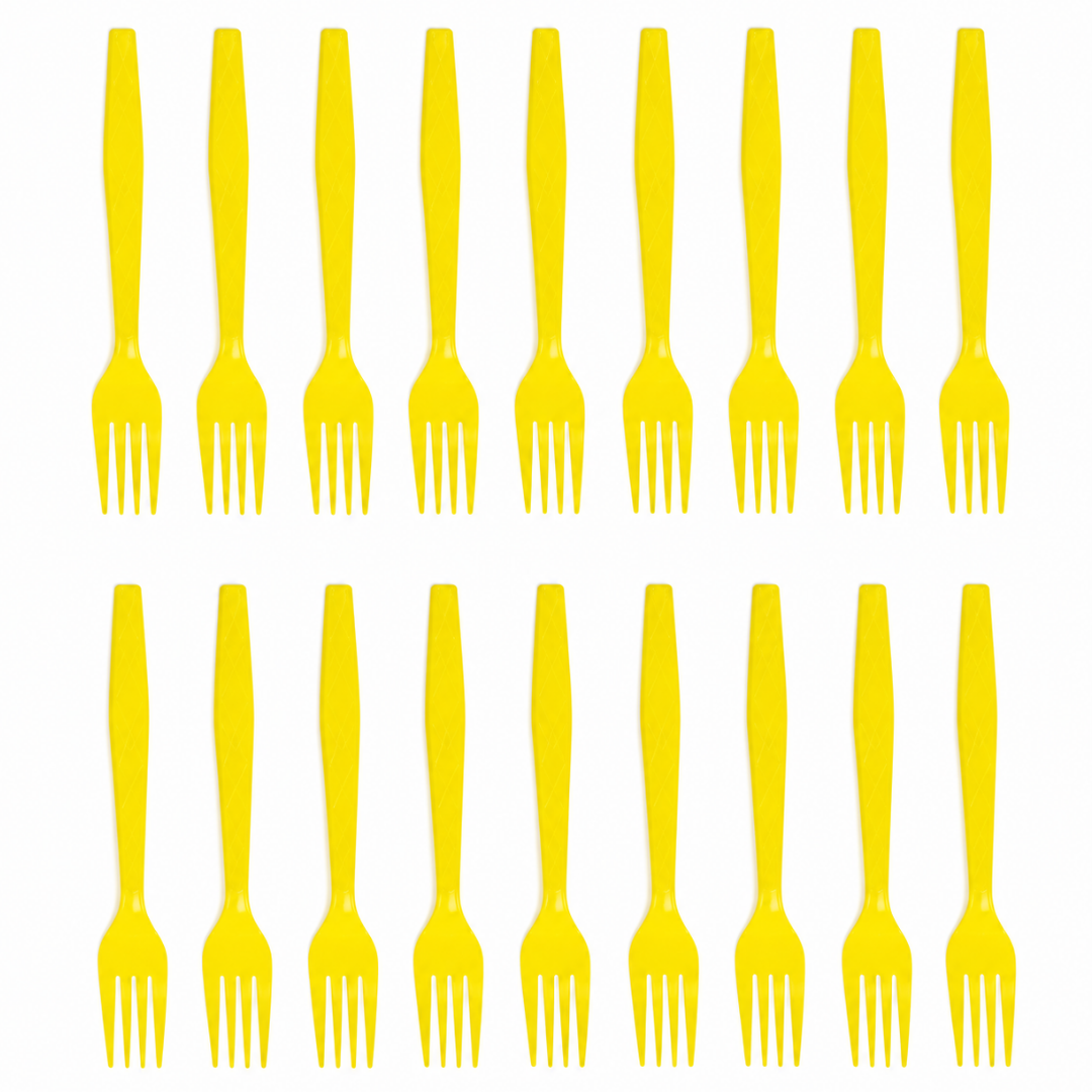 Yellow Premium Plastic Forks for Fruits or Noodles - 20PC