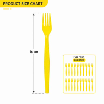 Yellow Premium Plastic Forks for Fruits or Noodles - 20PC