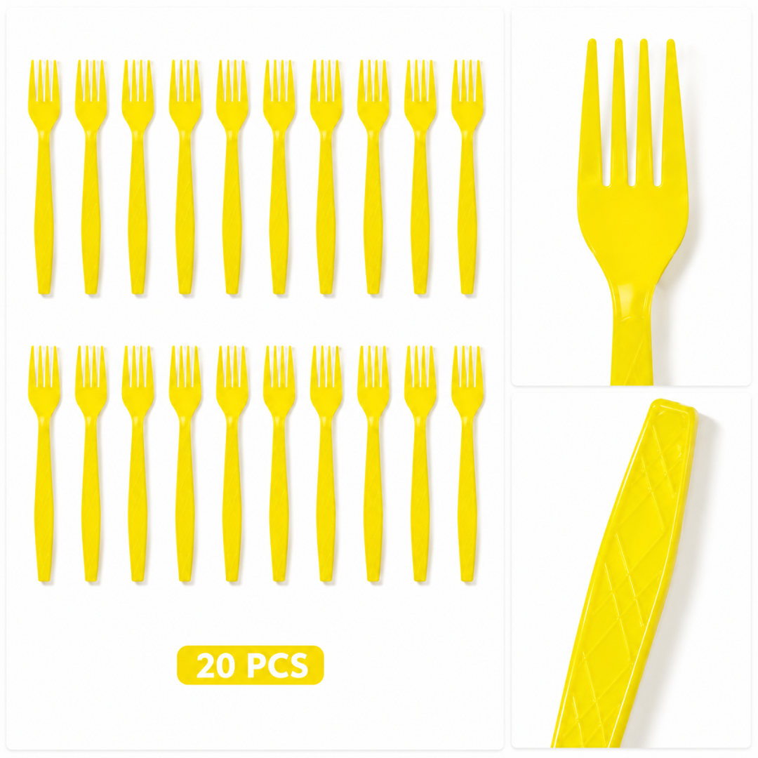 Yellow Premium Plastic Forks for Fruits or Noodles - 20PC