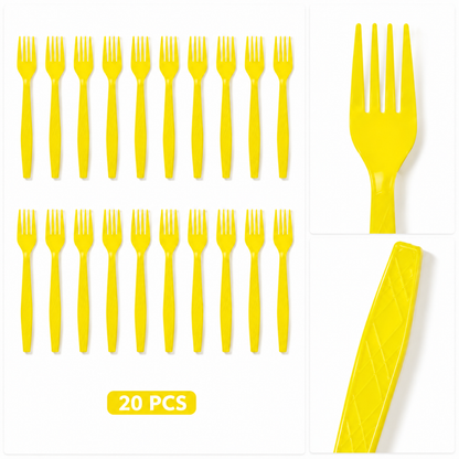 Yellow Premium Plastic Forks for Fruits or Noodles - 20PC