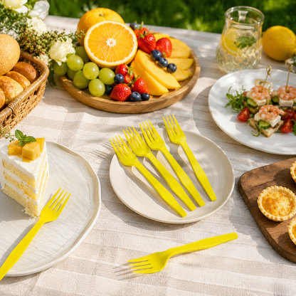 Yellow Premium Plastic Forks for Fruits or Noodles - 20PC