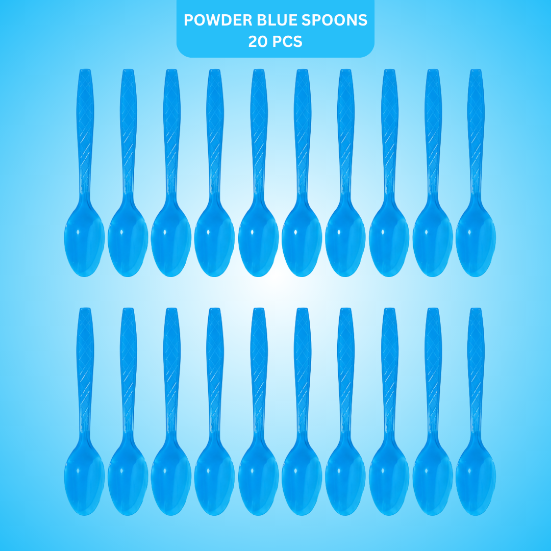 Light Blue Spoons - 20PC | Pastel Blue Party Spoons for Cake, Dessert or Snacks | Sturdy Picnic Spoons