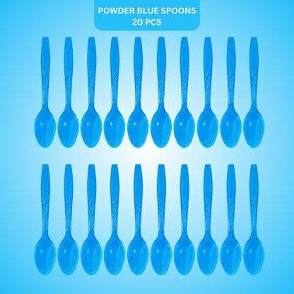 Light Blue Spoons - 20PC | Pastel Blue Party Spoons for Cake, Dessert or Snacks | Sturdy Picnic Spoons