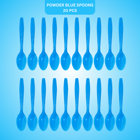 Light Blue Spoons - 20PC | Pastel Blue Party Spoons for Cake, Dessert or Snacks | Sturdy Picnic Spoons
