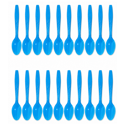 Light Blue Spoons - 20PC | Pastel Blue Party Spoons for Cake, Dessert or Snacks | Sturdy Picnic Spoons