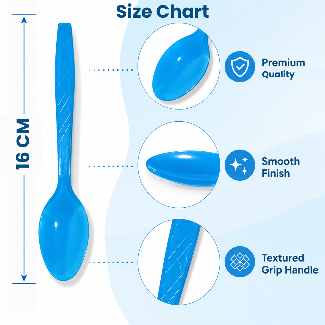 Light Blue Spoons - 20PC | Pastel Blue Party Spoons for Cake, Dessert or Snacks | Sturdy Picnic Spoons