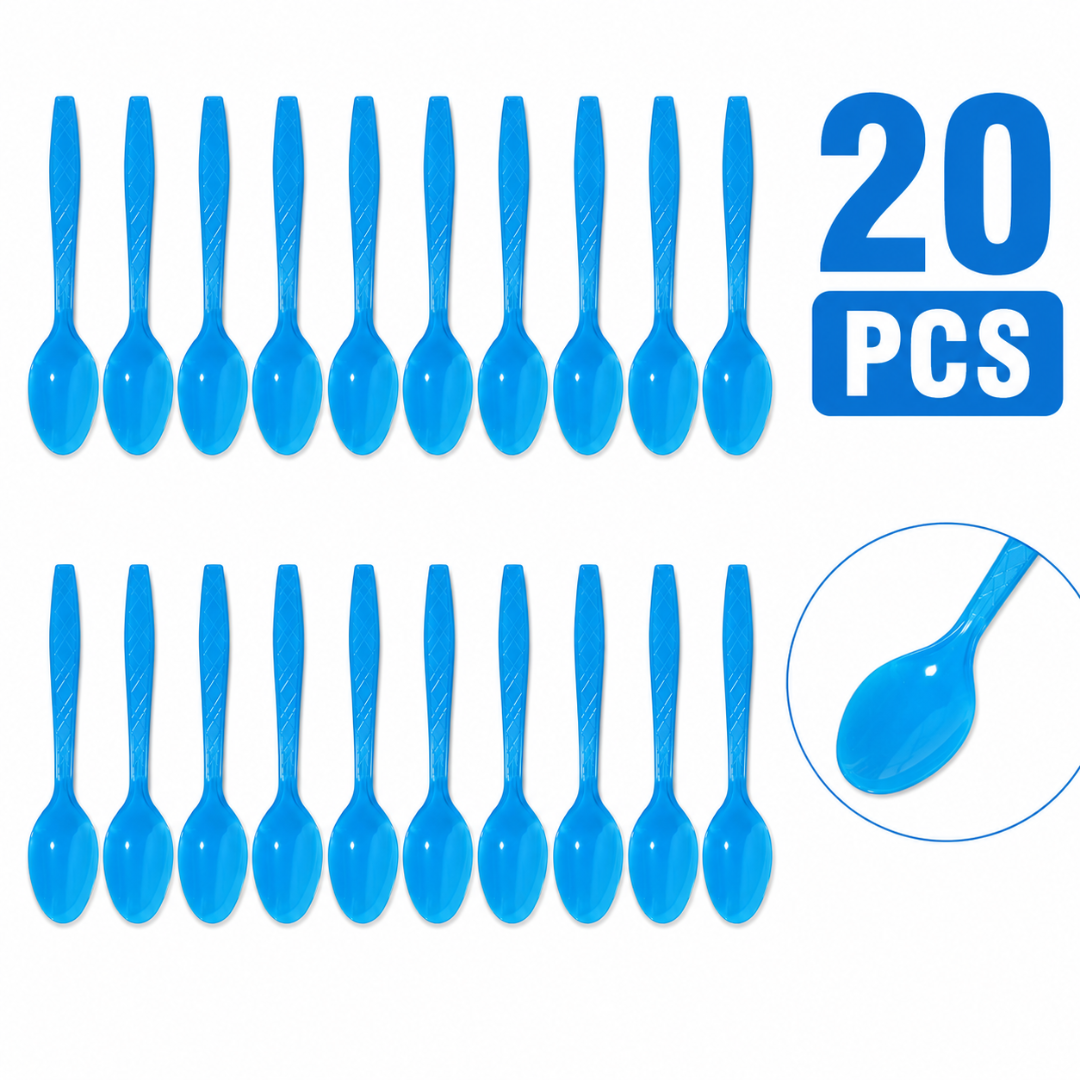 Light Blue Spoons - 20PC | Pastel Blue Party Spoons for Cake, Dessert or Snacks | Sturdy Picnic Spoons
