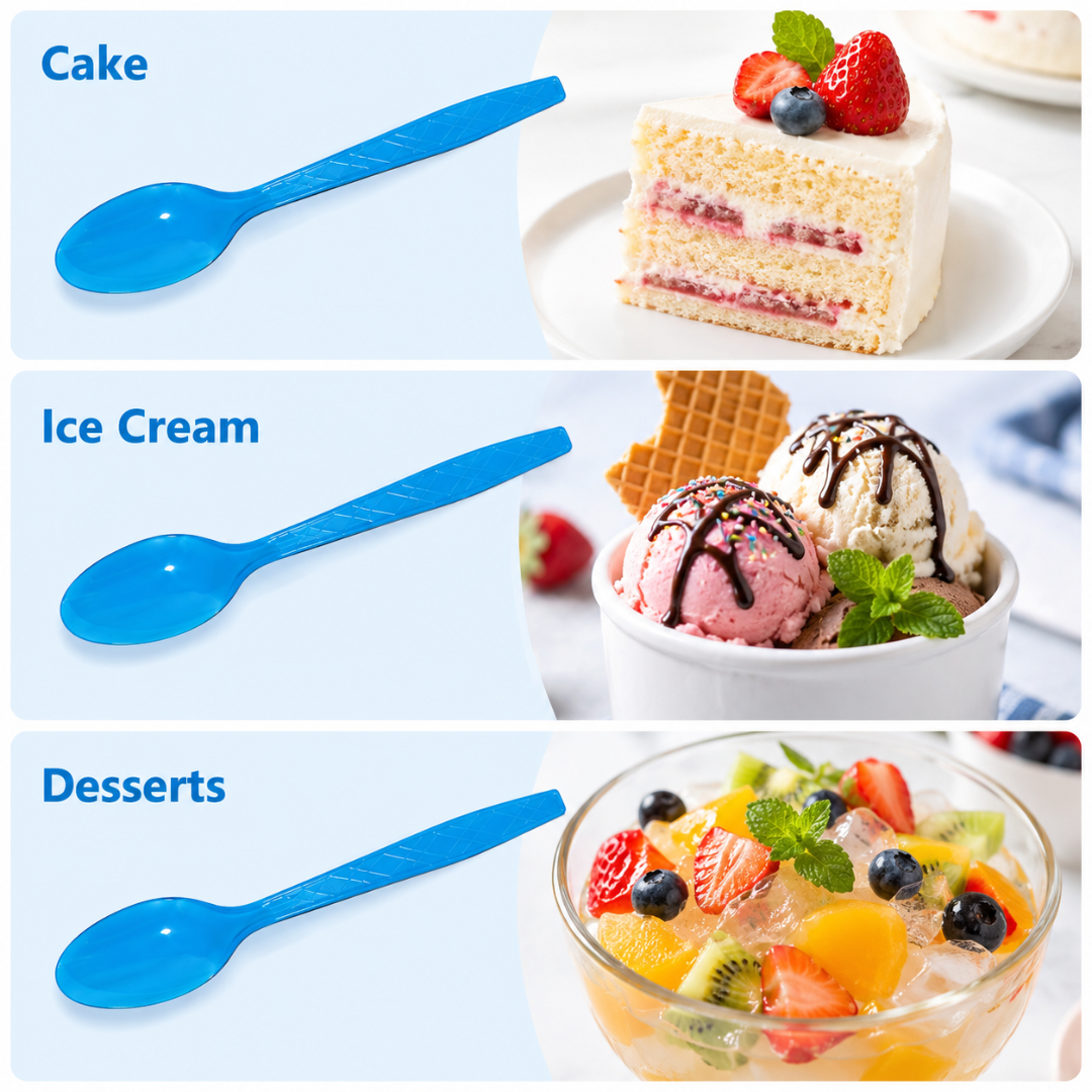 Light Blue Spoons - 20PC | Pastel Blue Party Spoons for Cake, Dessert or Snacks | Sturdy Picnic Spoons