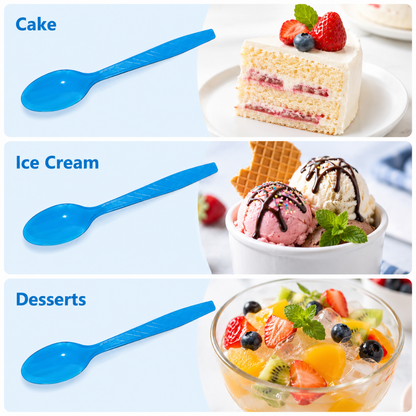 Light Blue Spoons - 20PC | Pastel Blue Party Spoons for Cake, Dessert or Snacks | Sturdy Picnic Spoons