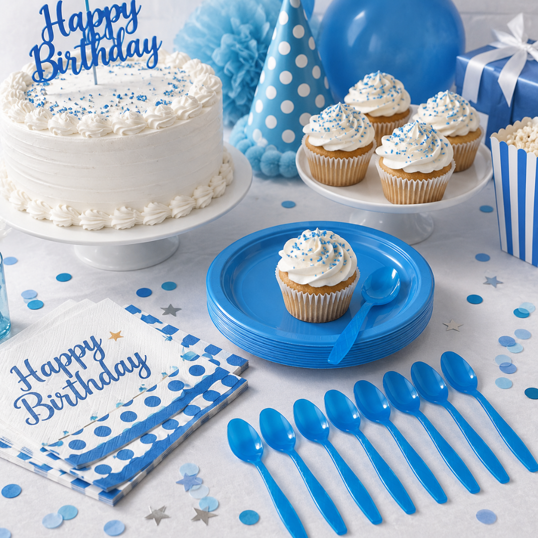 Light Blue Spoons - 20PC | Pastel Blue Party Spoons for Cake, Dessert or Snacks | Sturdy Picnic Spoons
