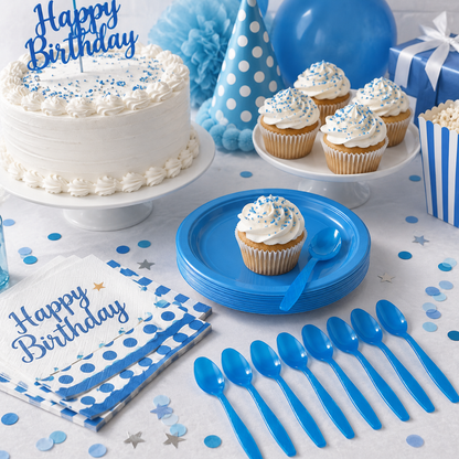 Light Blue Spoons - 20PC | Pastel Blue Party Spoons for Cake, Dessert or Snacks | Sturdy Picnic Spoons