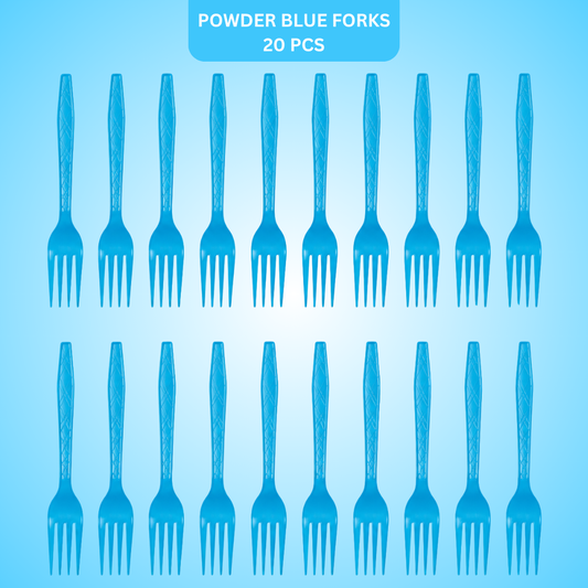 Light Blue Forks - 20PC | Pastel Blue Party Forks for Cake, Dessert or Snacks | Sturdy Picnic Forks