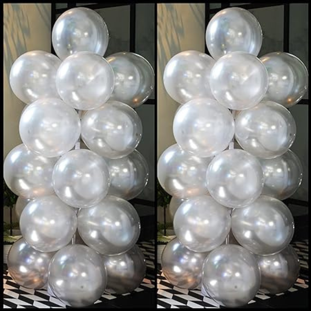 Silver Metallic Balloons, 12 Inch Silver Latex Helium Balloons -Pack of 10